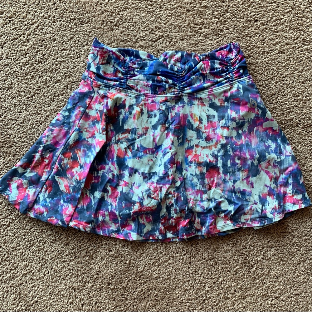 Dona Jo Skirt Size 2 Large Blue Pink Lined Skort Tennis Golf Pickleball Ruched